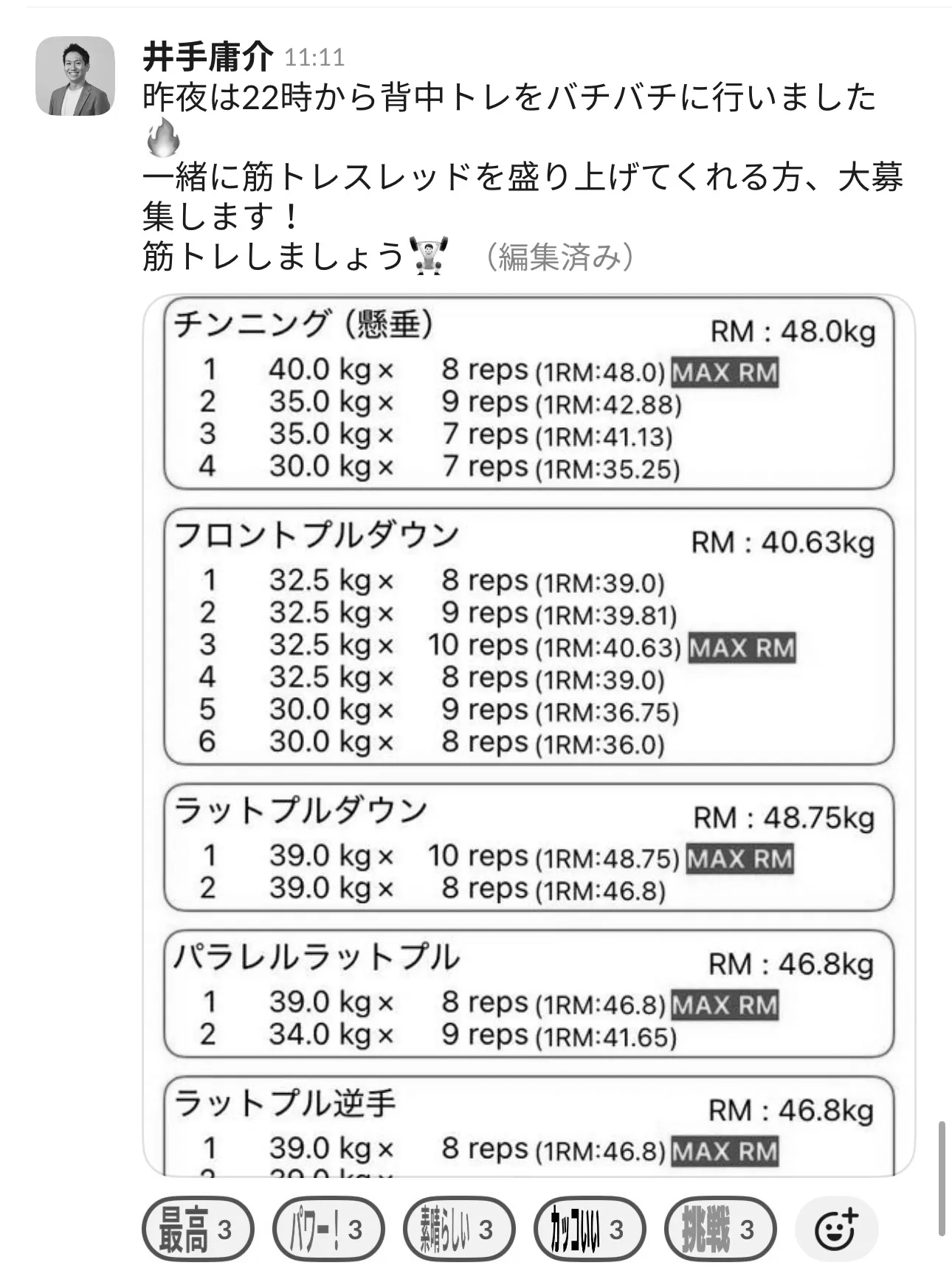 筋トレコミュニティの様子